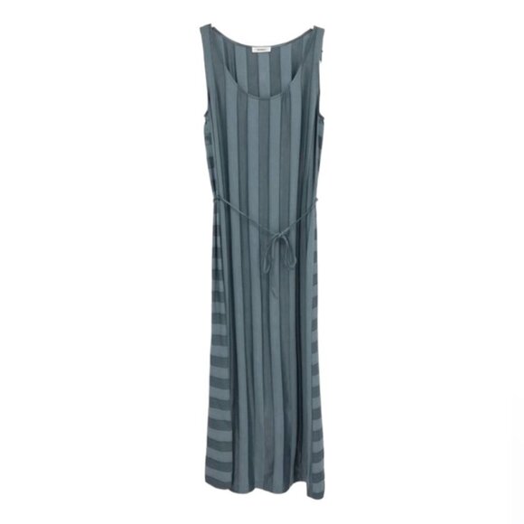 NWT Sita Murt teal blue mixed stripe Sleeveless maxi  dress waist tie size ~LG - Picture 3 of 16